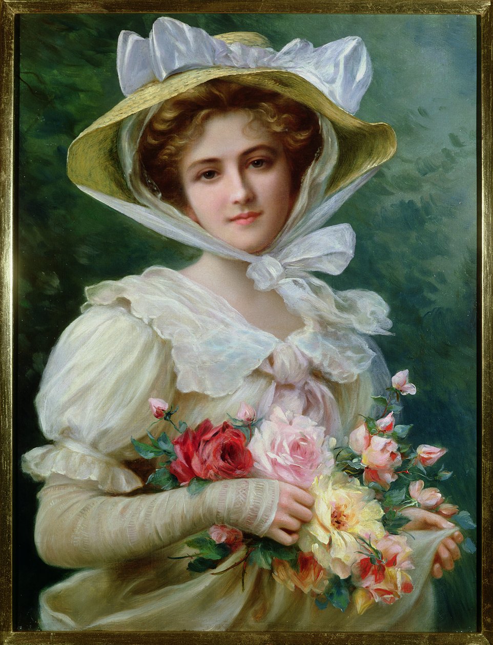Elegante signora con un mazzo di rose da Emile Vernon