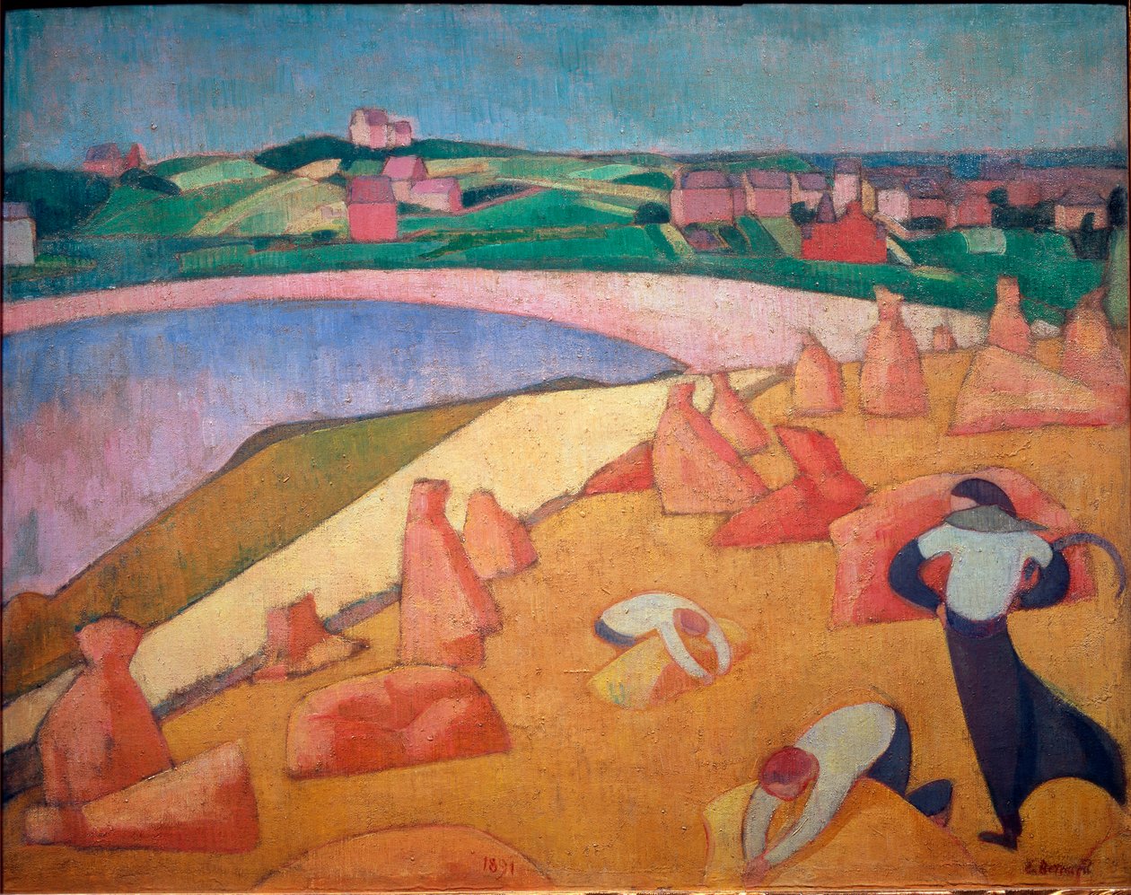 Tempo di raccolta vicino al mare da Emile Bernard
