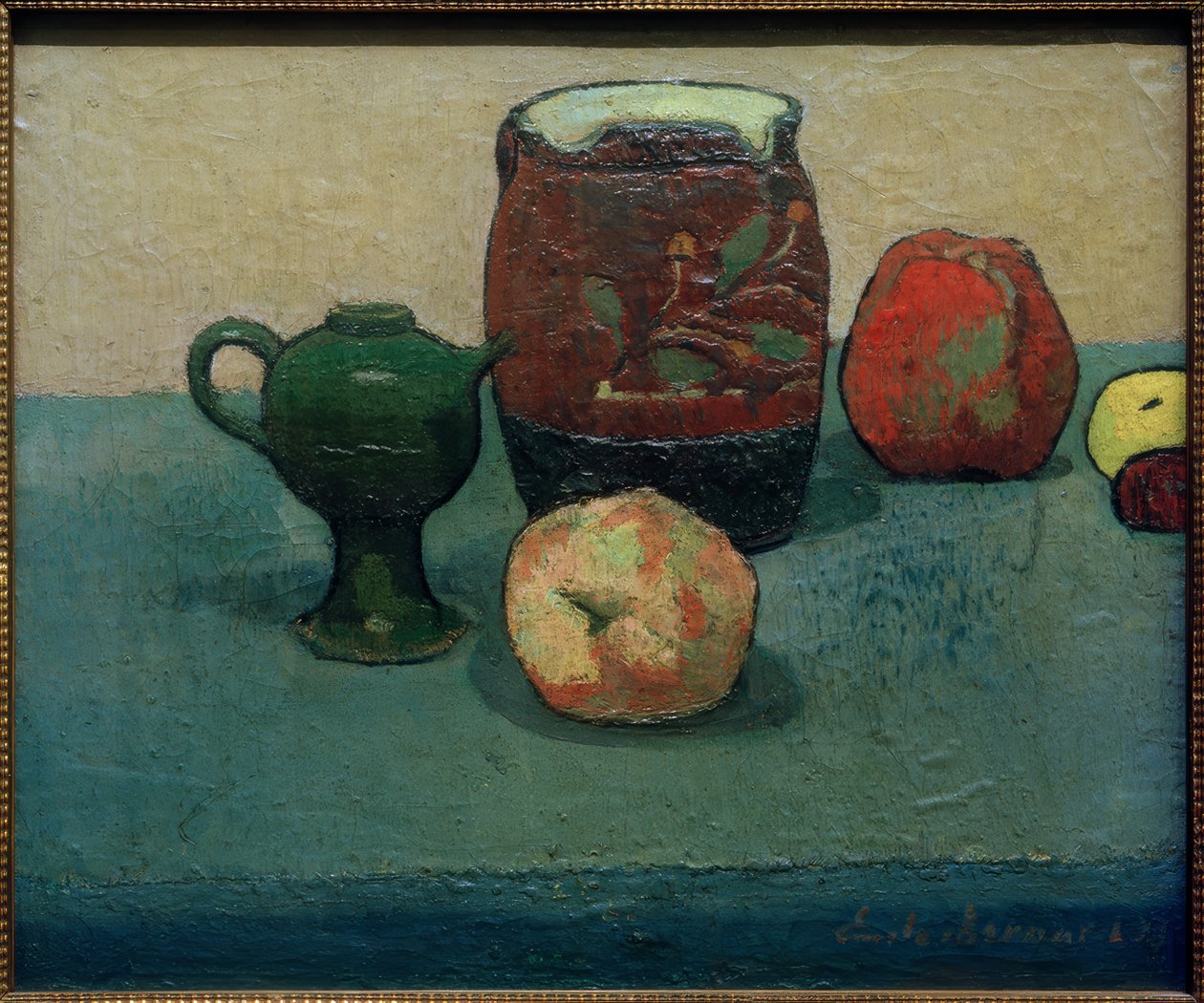 Natura morta con boccale di pietra e mele da Emile Bernard