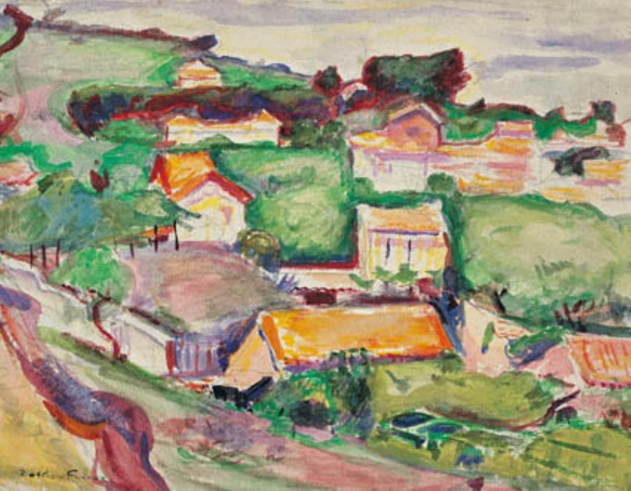 Vista verso un villaggio da Emile Othon Friesz