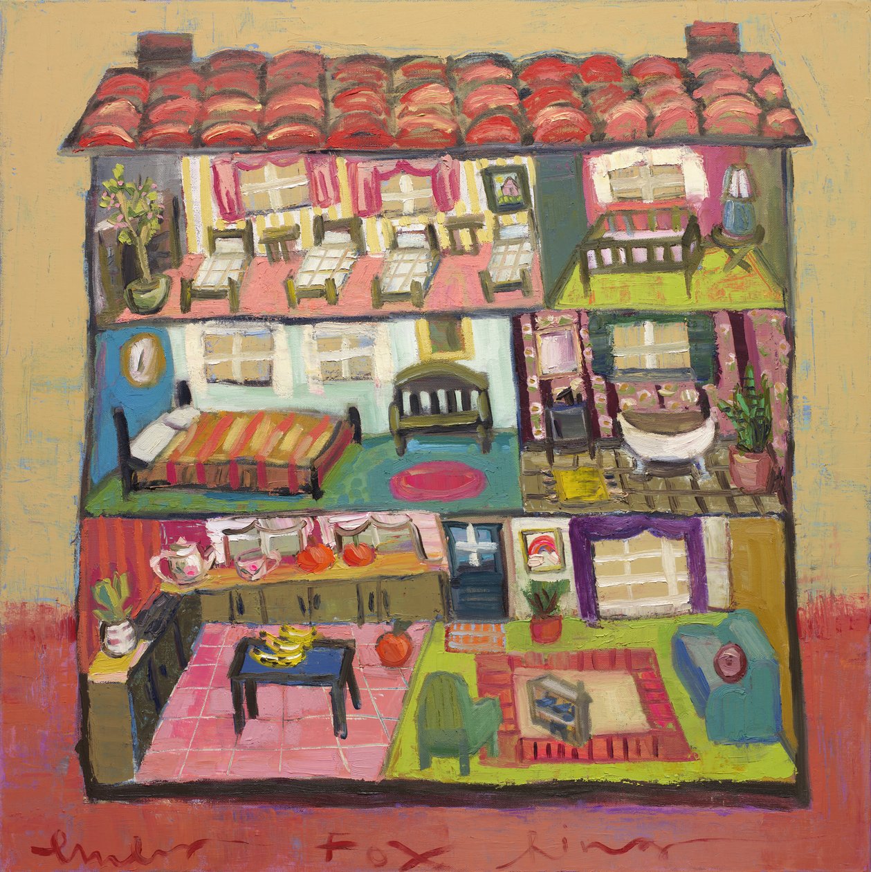 la casa delle bambole di harper, 2024 (olio su tela) da Emily Fox King