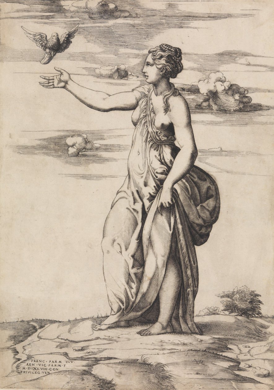 Proserpina che trasforma Esculapio in un gufo, 1548 da Enea Vico