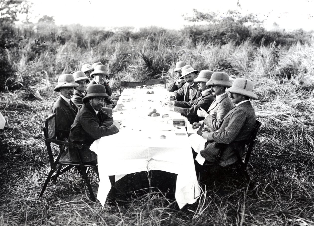 Re Giorgio V a pranzo nella Valle di Chitwan durante una caccia alla tigre, 1911 da English Photographer