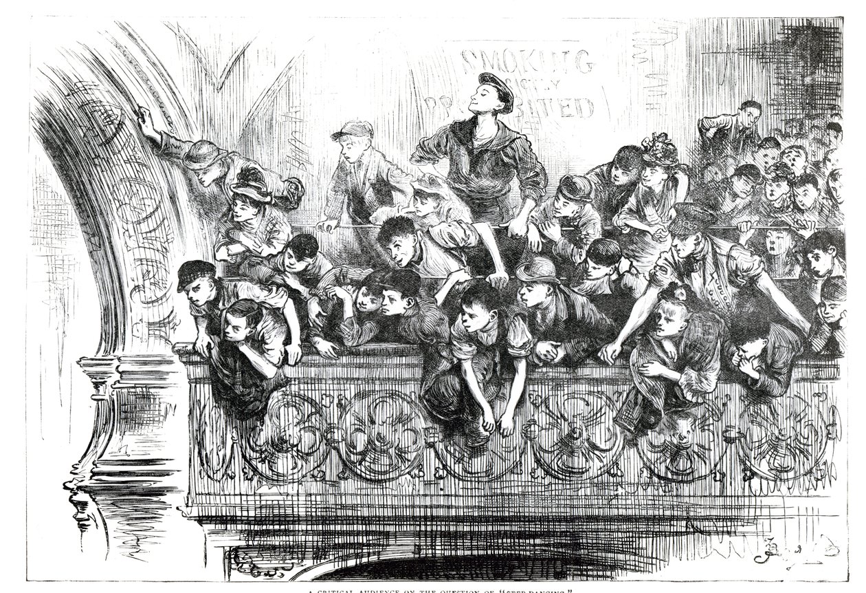 Un pubblico critico sulla questione del ballo di step, c.1870s da English School