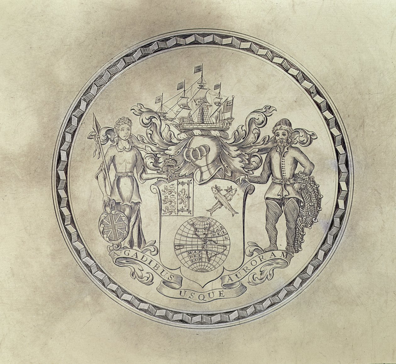 Stemmi della South Sea Company, incisi su un vassoio, 1714 da English School