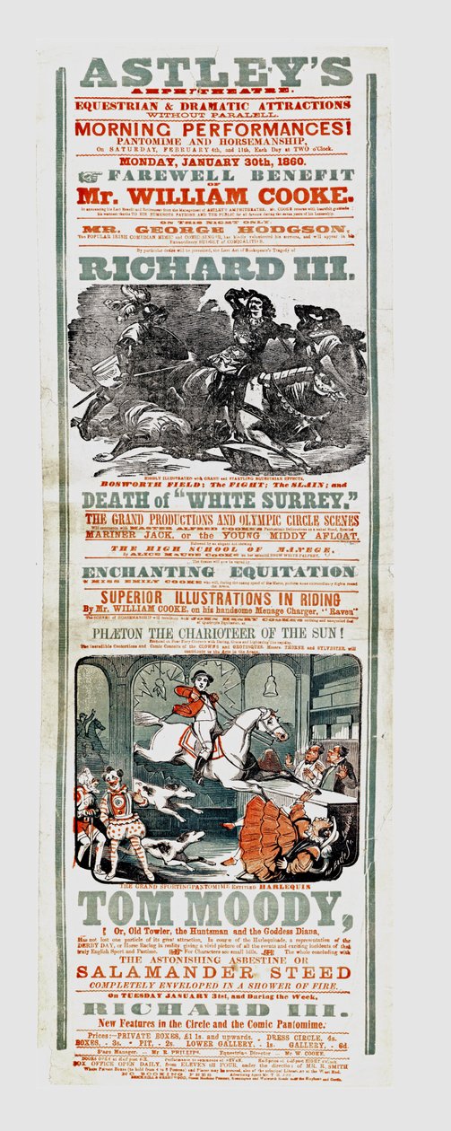 Poster del Circo di Astley che pubblicizza il Beneficio d