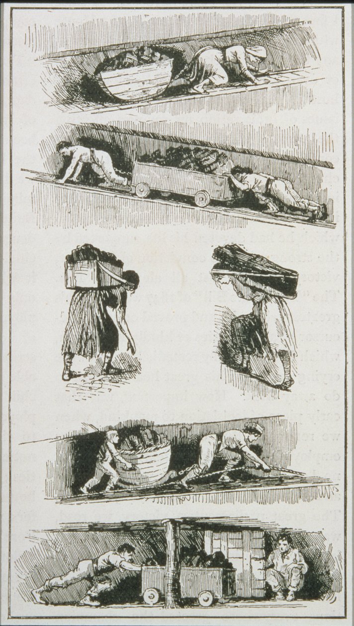 Lavoratori (inclusi una donna e un bambino) nelle miniere di carbone prima del 1843 da English School