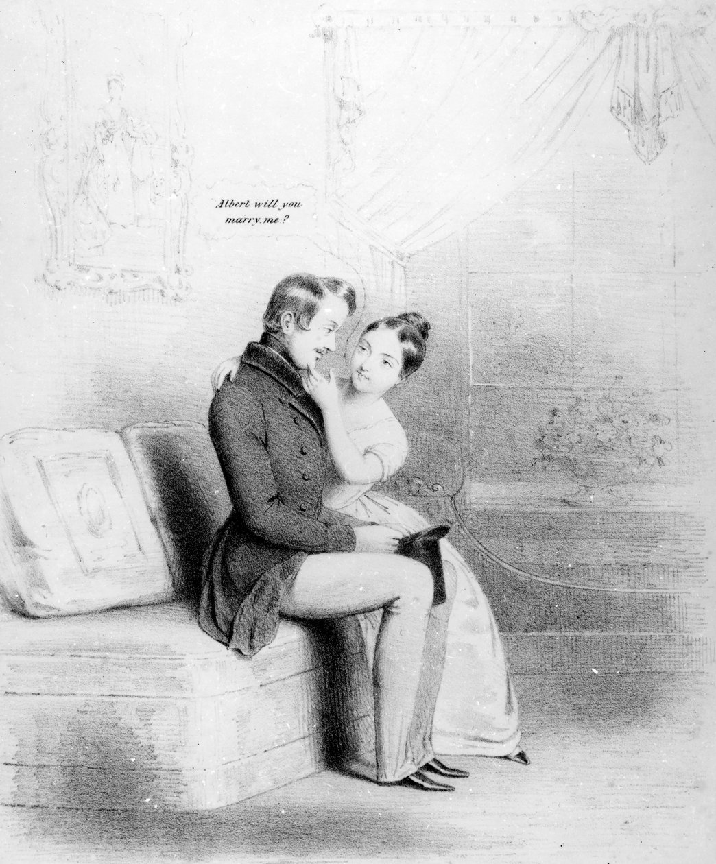 Anno bisestile! La regina Vittoria propone ad Alberto, pubblicato nel 1840 da English School