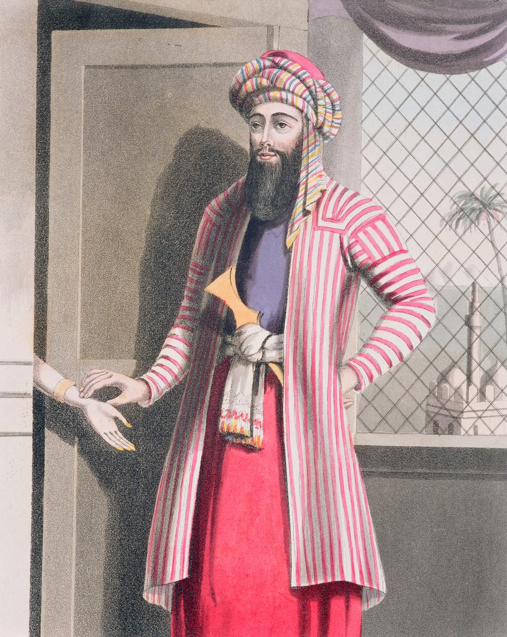 Medico musulmano (siriano) prende il polso di una paziente, 1820s da English School