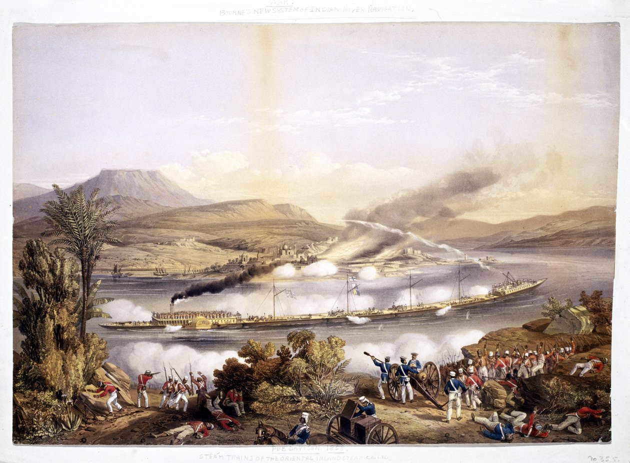 Piroscafo a pale e chiatte, da System of Indian River Navigation di John Bourned, 1858 da English School