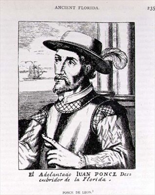 Ritratto di Juan Ponce de Leon (1460-1521) che scoprì la Florida, da The Narrative and Critical History of America, a cura di Justin Winsor, Londra, 1886 da English School