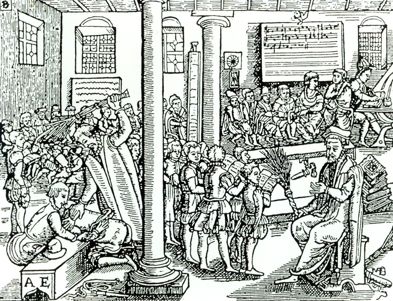 Scena in aula scolastica in epoca Tudor da English School