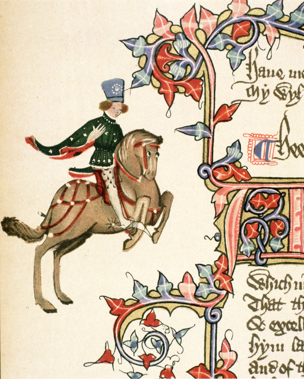 Lo Scudiero, (dettaglio) da I Racconti di Canterbury, di Geoffrey Chaucer (c.1342-1400) Manoscritto Ellesmere, edizione facsimile, 1911 da English School