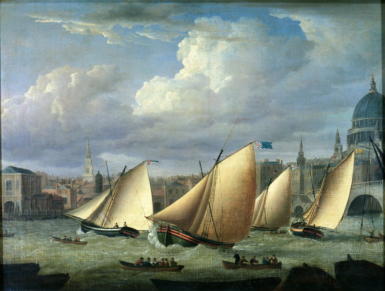 Yacht della Cumberland Fleet in partenza da Blackfriars, Londra da English School