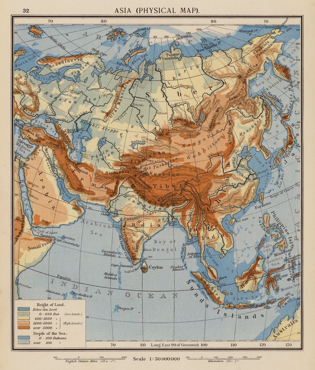 Asia, mappa fisica da English School