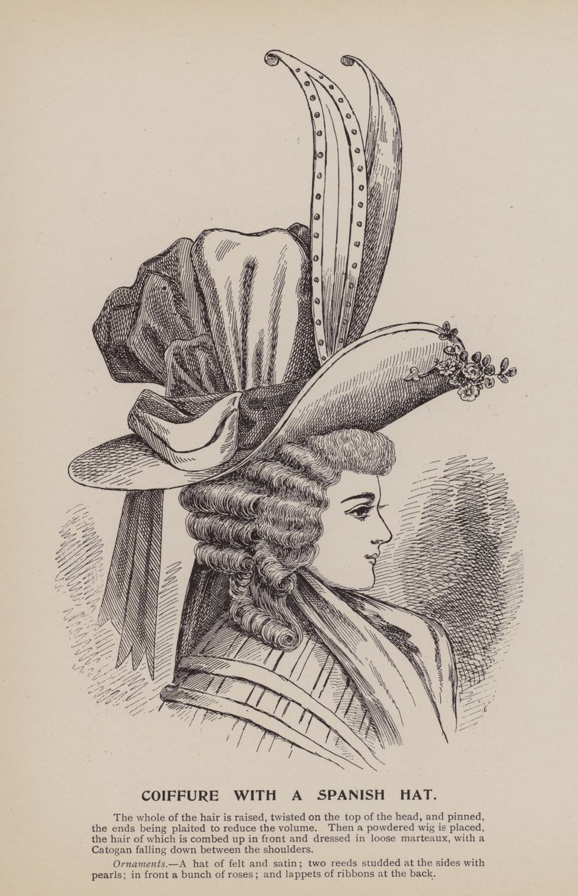 Coiffure con cappello spagnolo (incisione) da English School