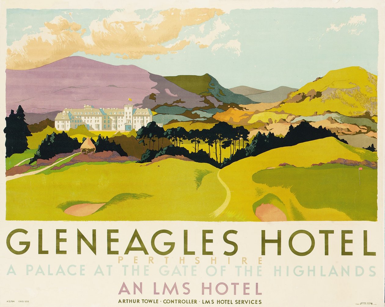 Hotel Gleneagles, poster pubblicitario per la LMS, 1924 da English School