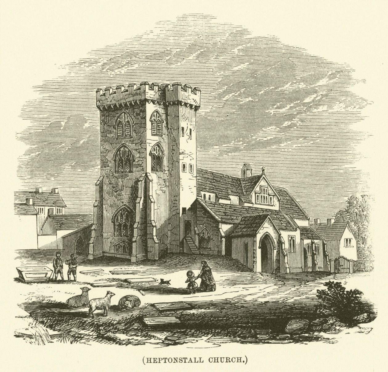 Chiesa di Heptonstall (incisione) da English School