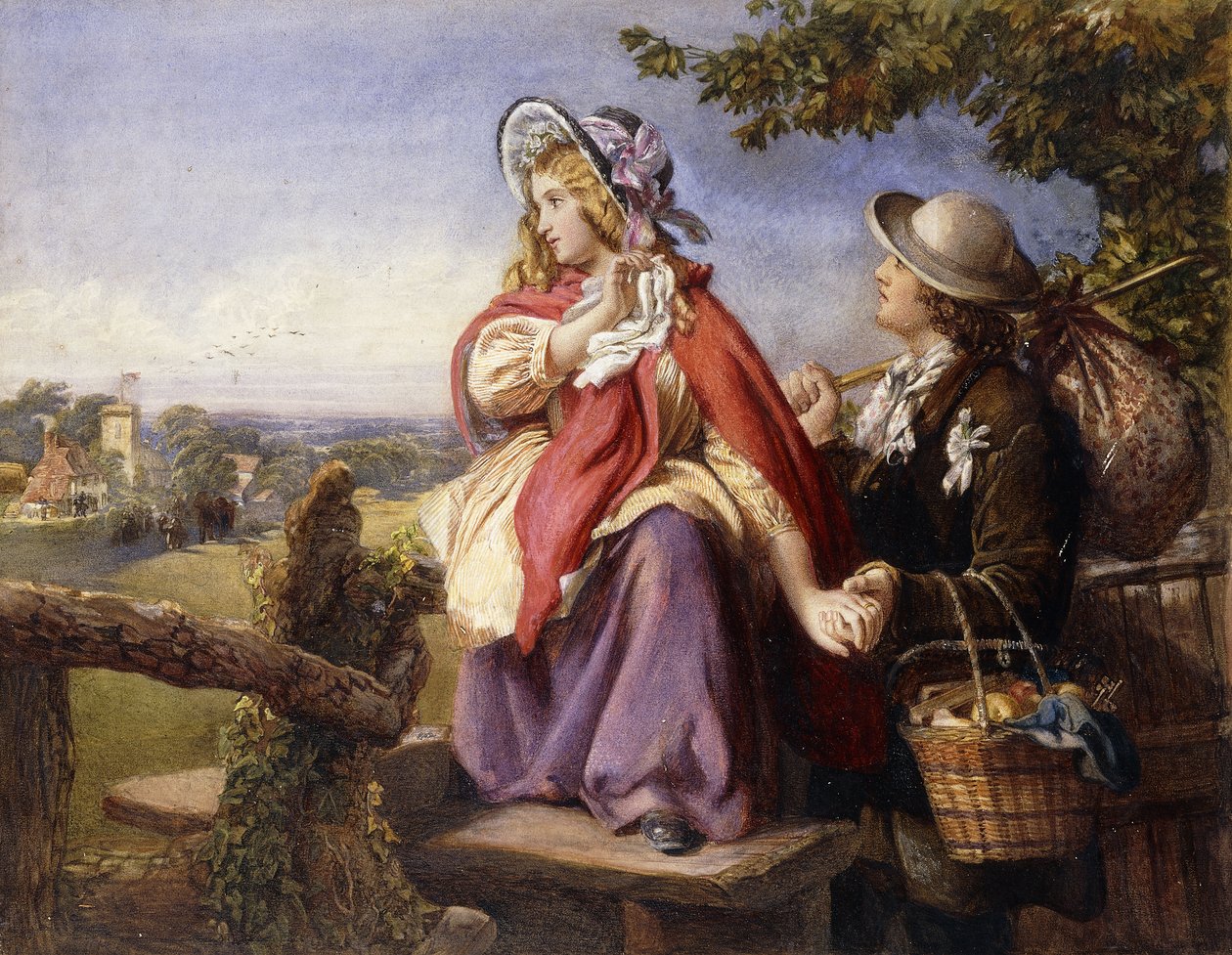 Amanti rustici che attraversano uno stile, c.1860 da English School