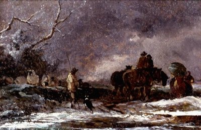 Viaggiatori in una bufera di neve da English School
