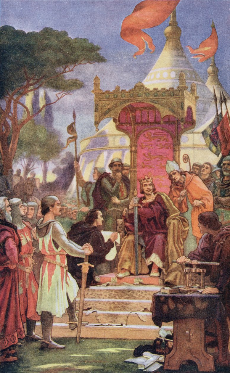Re Giovanni alla firma della Magna Carta, 15 giugno 1215, illustrazione da 