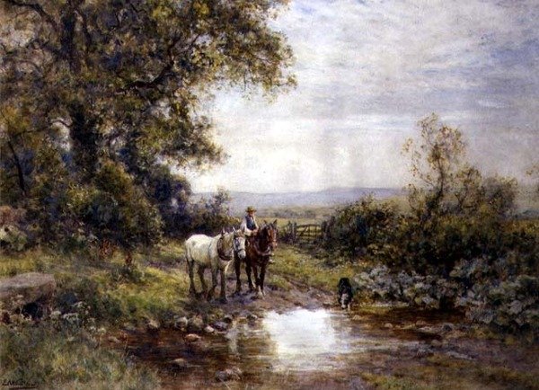 Cavalli vicino a un Ruscello da Ernest Albert Waterlow