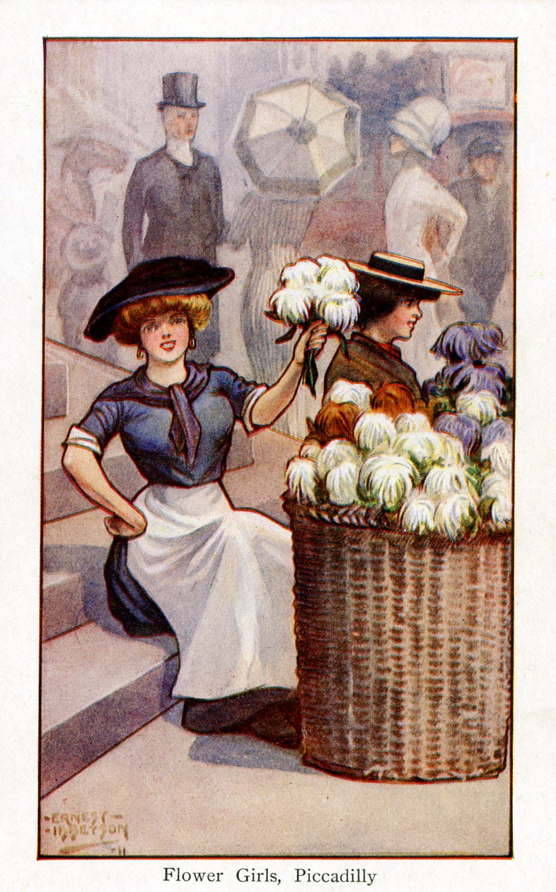 Venditori di fiori al lavoro, Piccadilly, Londra da Ernest Ibbetson