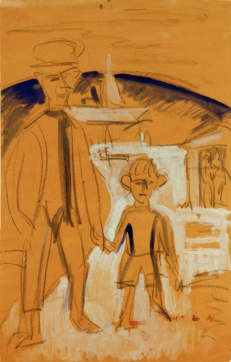 Pescatore con ragazzo per mano da Ernst Ludwig Kirchner