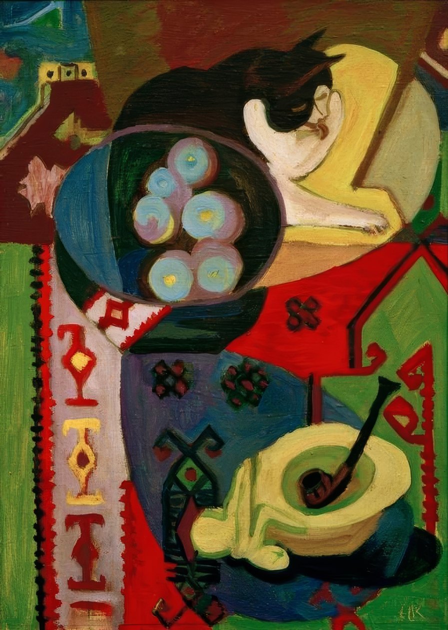 Natura morta con gatto e pipa da Ernst Ludwig Kirchner