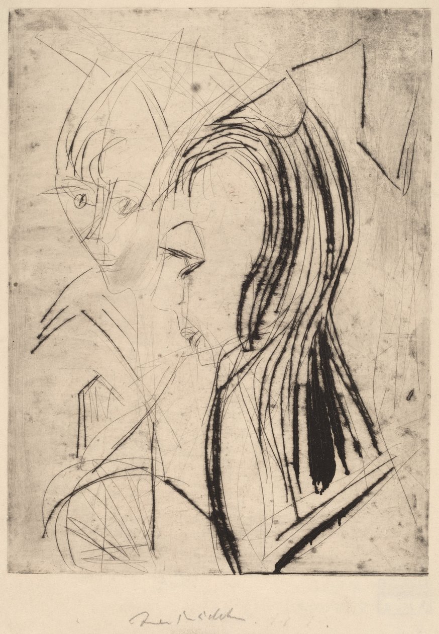 Teste di due ragazze, 1919 da Ernst Ludwig Kirchner