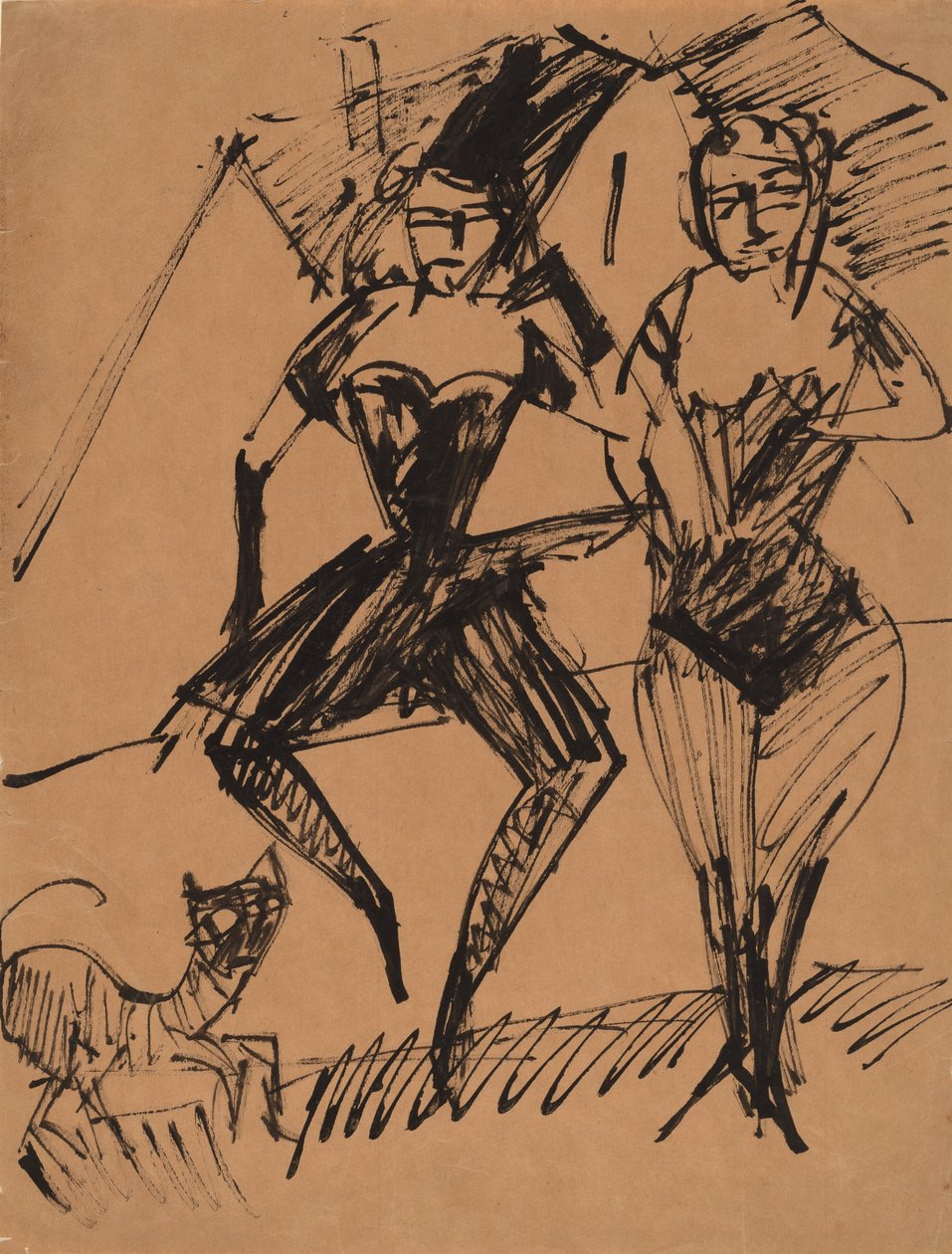 Due ballerini con un gatto da Ernst Ludwig Kirchner
