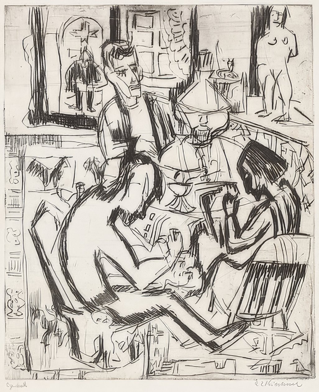 Interno con persone da Ernst Ludwig Kirchner