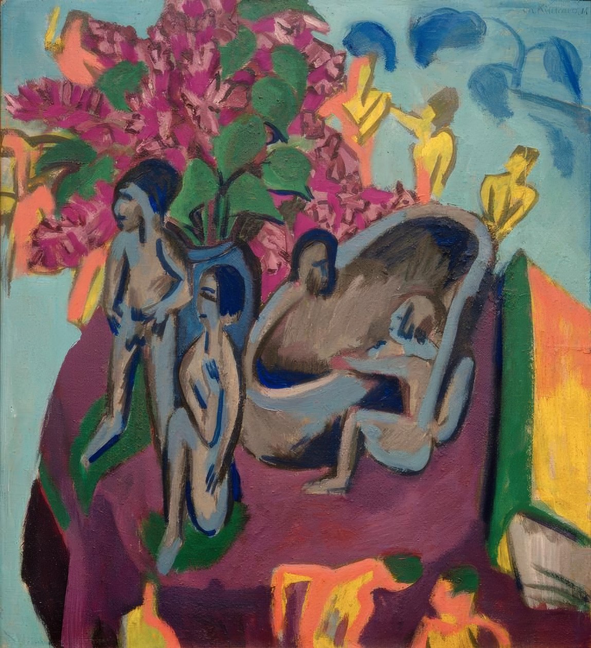 Natura morta con sculture e fiori da Ernst Ludwig Kirchner