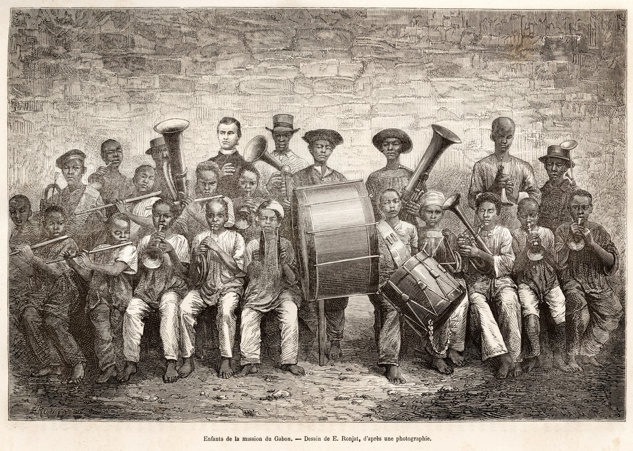 Orchestra dei bambini in Gabon, 1876 da Etienne Antoine Eugene Ronjat