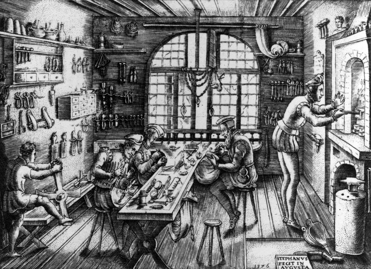 Laboratorio di un orefice da Etienne Delaune