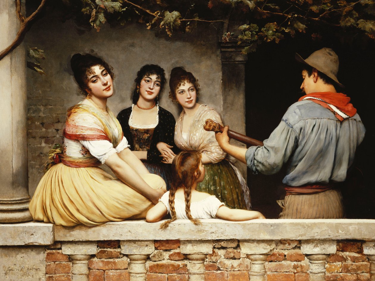 Sul balcone da Eugen von Blaas
