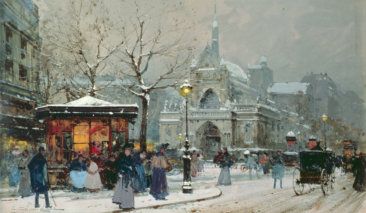 Scena di neve a Parigi da Eugene Galien Laloue