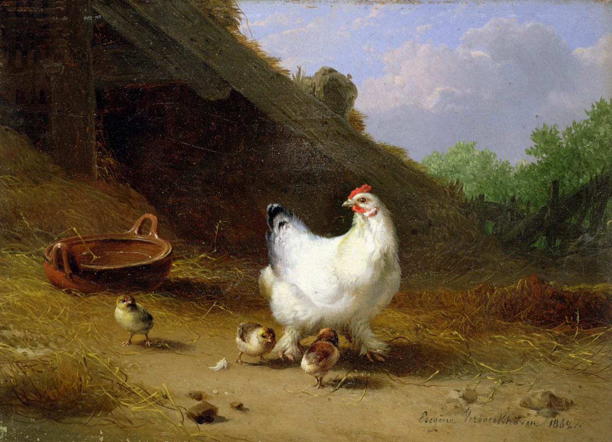 Una gallina con i suoi pulcini da Eugene Joseph Verboeckhoven