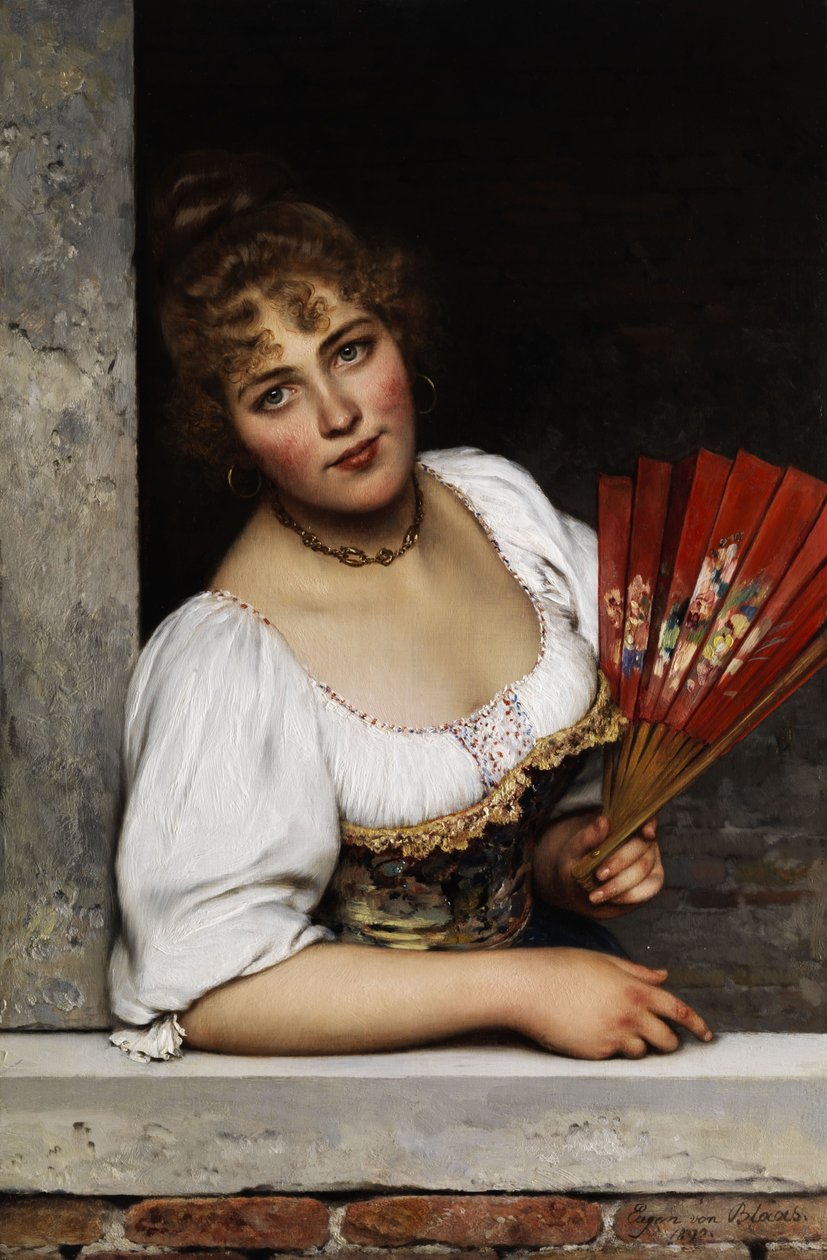 Il ventaglio rosso da Eugene de Blaas