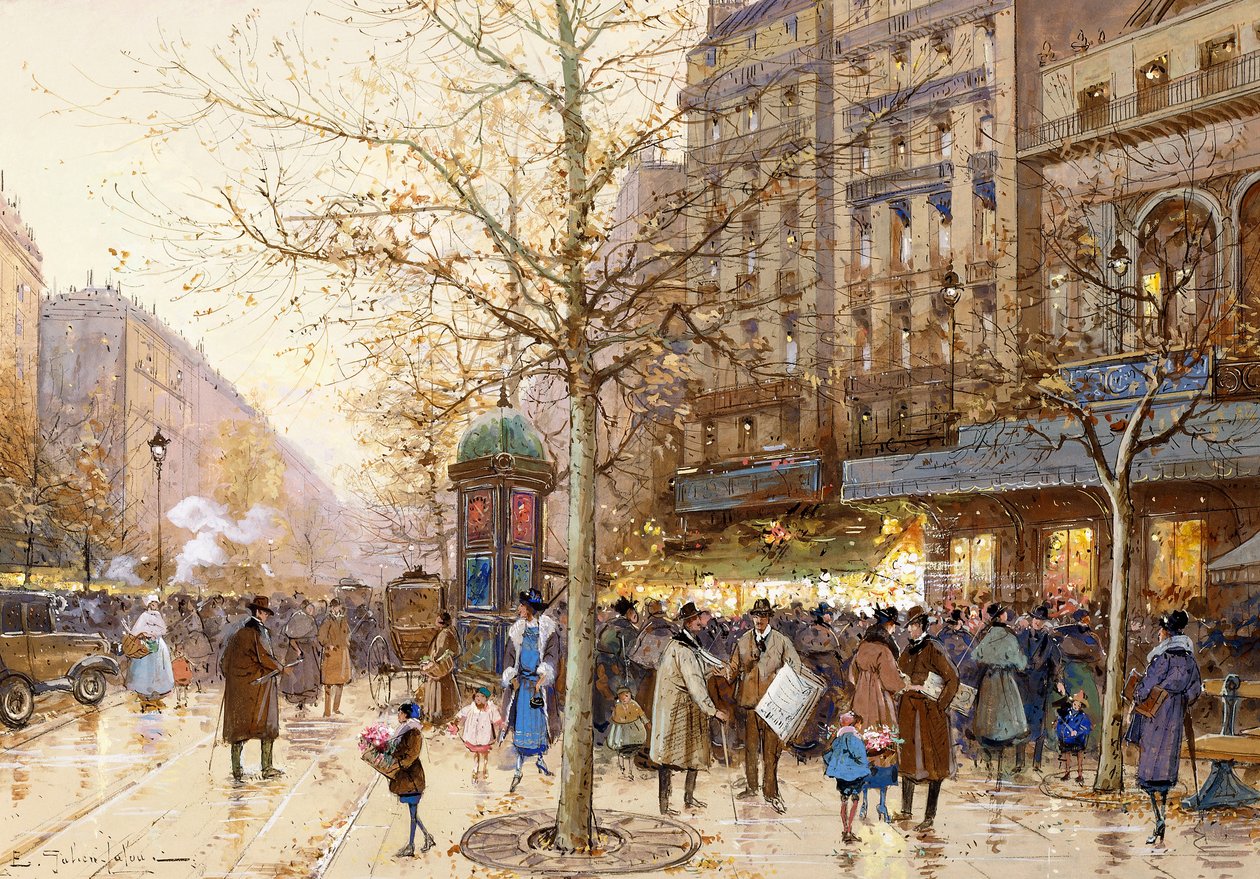 Una scena di strada a Parigi da Eugene Galien Laloue