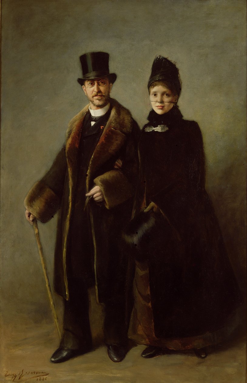 Heinrich Schliemann (1822-90) e sua moglie da Eugene Broerman