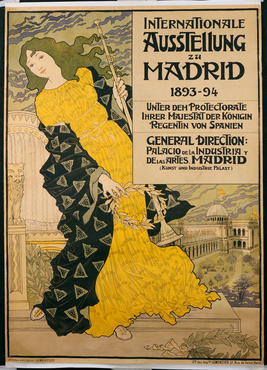 Poster pubblicitario "Internationale Austellung zu Madrid", 1893 da Eugene Grasset