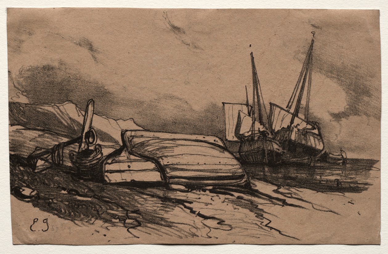 Sei marines: Couverture, Une Grève, 1833 da Eugene Isabey
