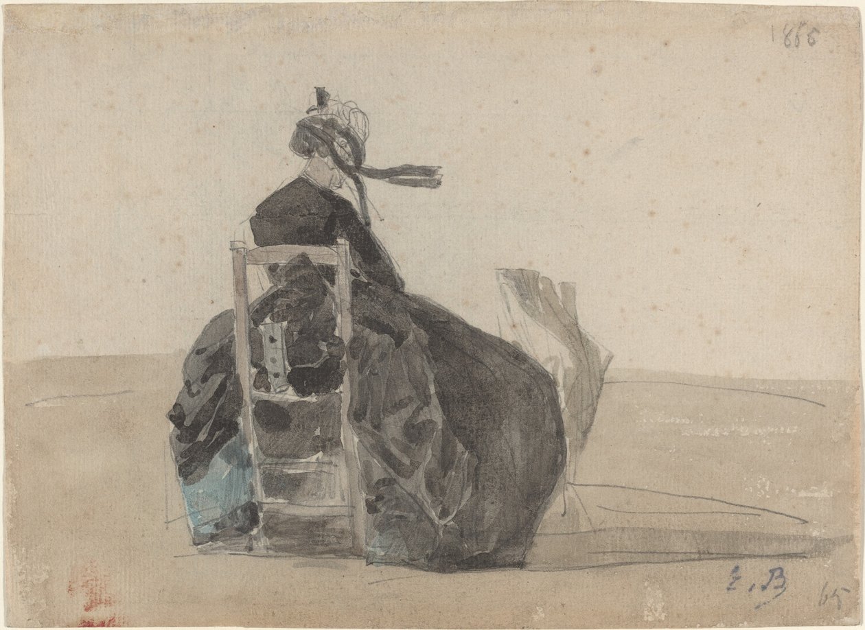 Signora Seduta in Nero, Trouville, 1865 da Eugene Louis Boudin