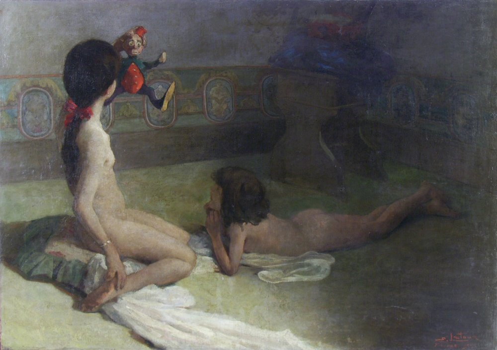 Ragazze con Pulcinella da Eugenio Latour