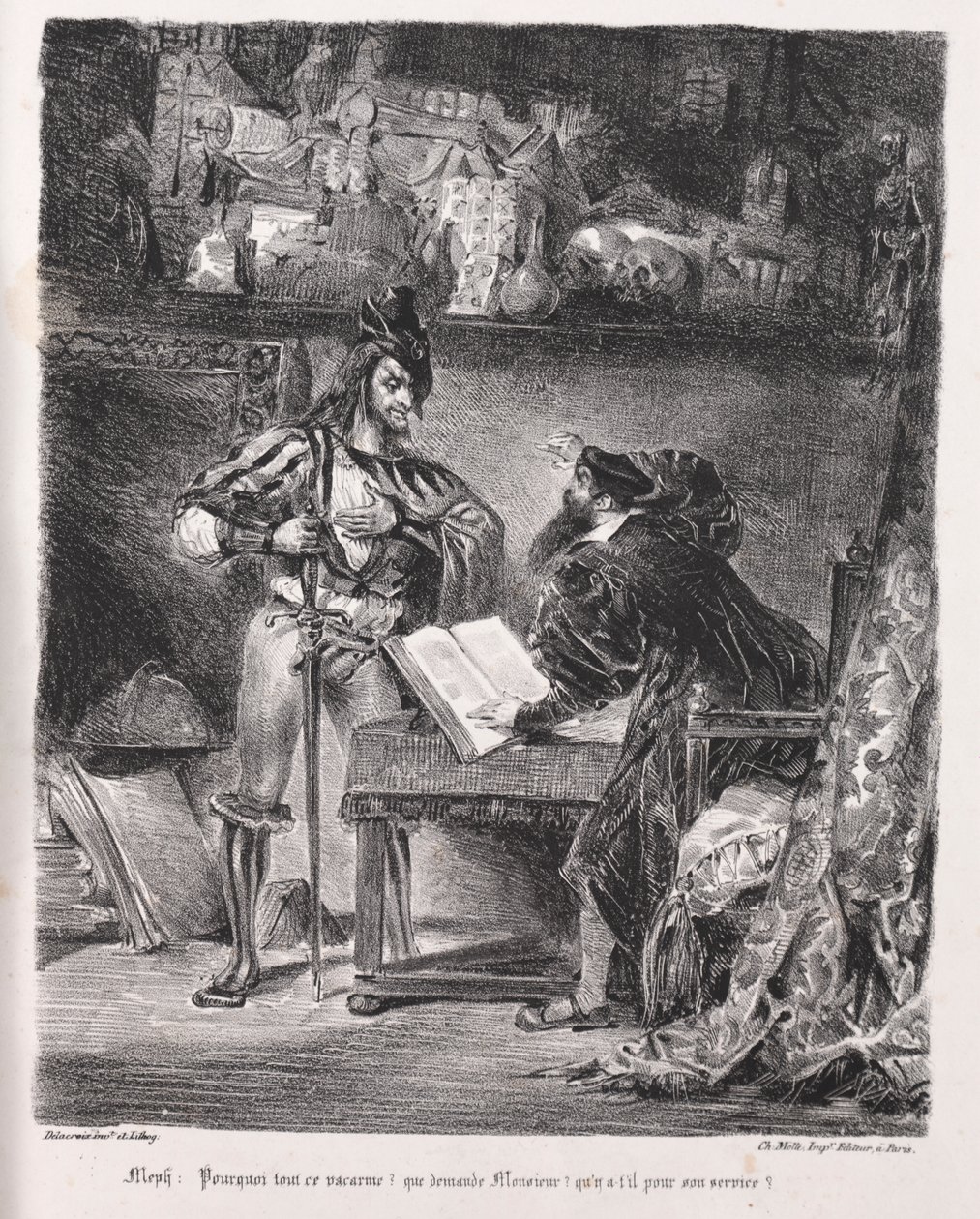 Illustrazioni per Faust: Mefistofele visita Faust da Eugène Delacroix
