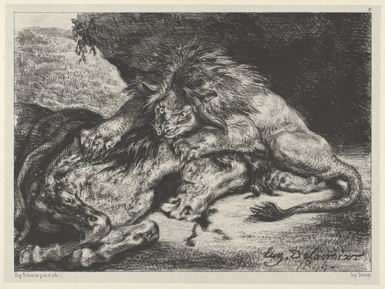 Leone che divora un cavallo da Eugène Delacroix