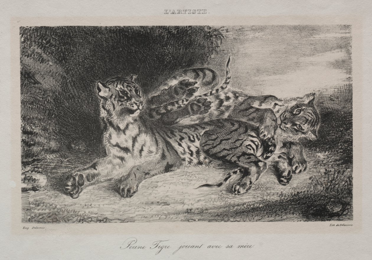 Giovane tigre che gioca con la madre da Eugène Delacroix