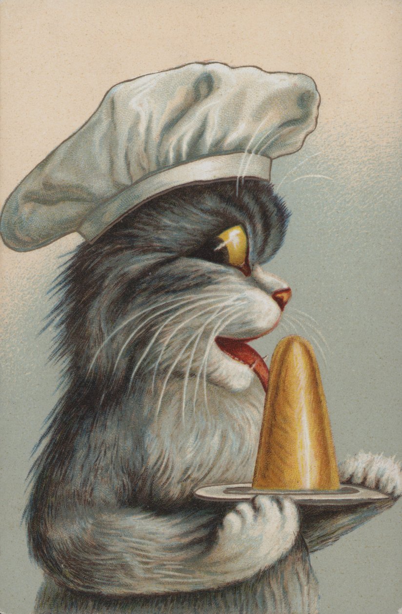 Gatto con dolce (cromolito) da European School