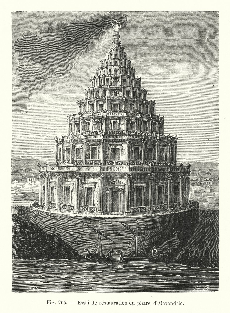 Tentativo di restauro del faro di Alessandria (incisione) da European School